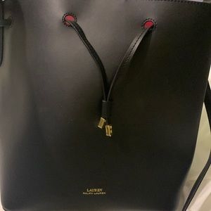 Beautiful Ralph Lauren tote. Black w/ red interior!